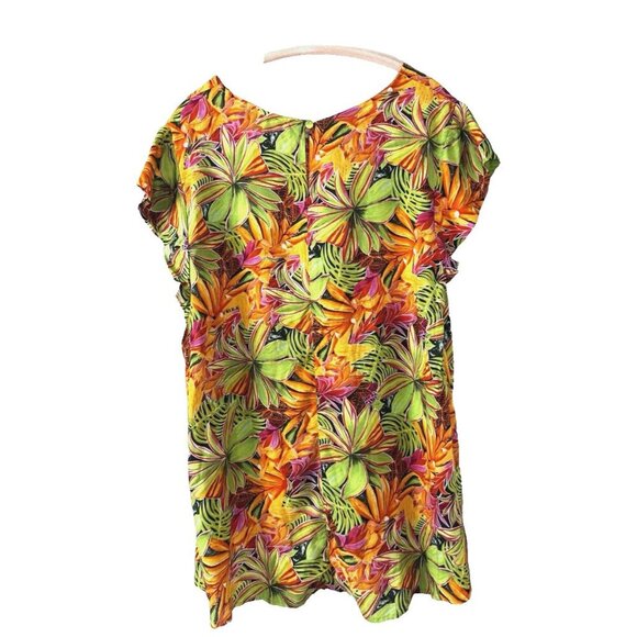 Rachel Roy XL Tropical Floral Blouse Vibrant Colorful Resort Asymmetrical Hem - Picture 2 of 9